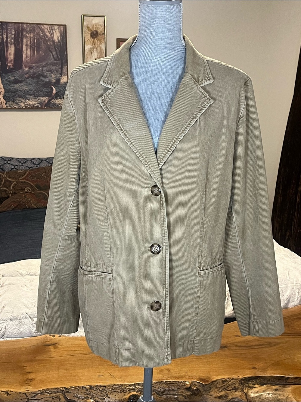 Vintage Mossimo Woman Soft 100% Cotton Tan Blazer Jacket Large Slip Pockets